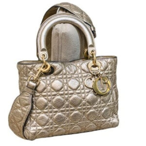 Christian Dior Metallic Gold Lady Dior Cannage Medium Bag