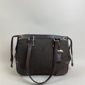 Prada Brown Bowling Bruciato Logo Shoulder Bag