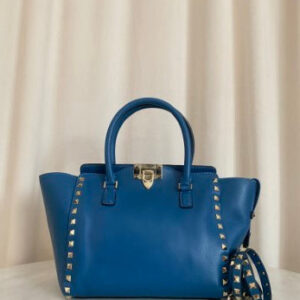 Valentino Blue Vitello Small Rockstud Two Way Tote Bag