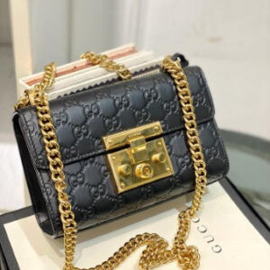 Gucci Black Guccissima Padlock Small Bag