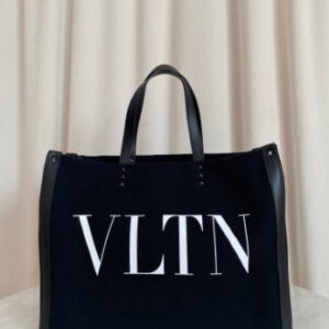 Valentino Black VLTN Logo Tote Bag
