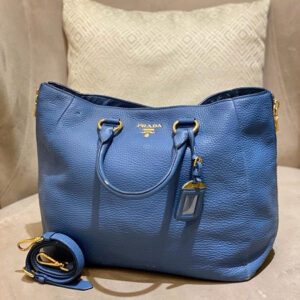 Prada Blue Vitello Daino 2 Way Bag