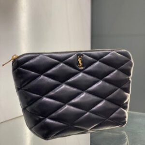 YSL Black Sade Quilted Medium Pouch