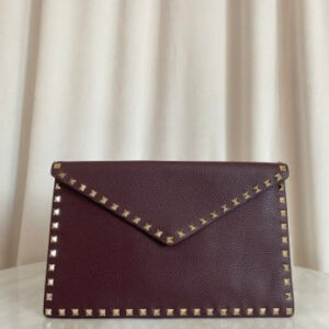 Valentino Burgundy Envelope Studded Clutch
