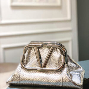 Valentino Silver Python Supervee Clutch Bag