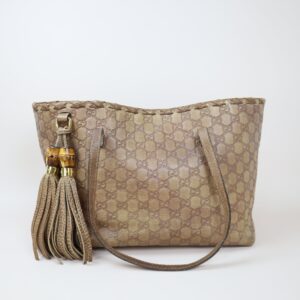 Gucci Brown Medium Bamboo Tassel Tote Bag