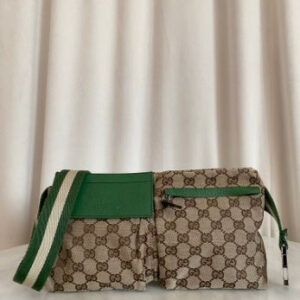 Gucci Bicolor GG Monogram Web Double Pocket Belt Bag