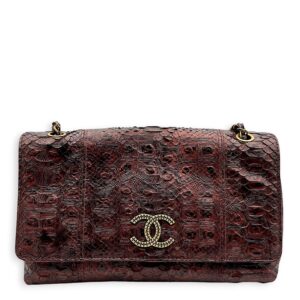 Seasonal Paris-Byzance Flap 29x18x12cm Burgundy Shoulder Bag in Python Leather, Gold hardware