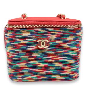 21P Vanity case with multi colour embroidered Red Clutch in Lambskin, Gold hardware