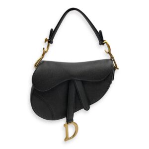 Saddle Mini Black Shoulder Bag in Calfskin, Gold hardware