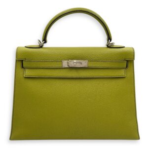 Sellier Kelly 32 Vert Anis in Chevre Mysore, Palladium hardware