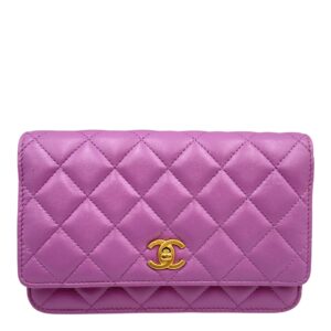 Quilted Purple Wallet on Chain with Pearl Crush in Lambskin, Gold hardware