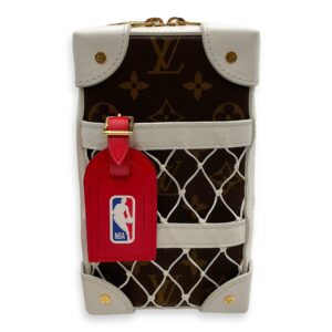 NBA Monogram Soft Trunk White/Brown Crossbody Bag in Calfskin, Gold hardware