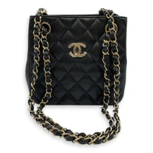 Classic Mini Black Bucket Bag in Caviar Leather, Gold hardware