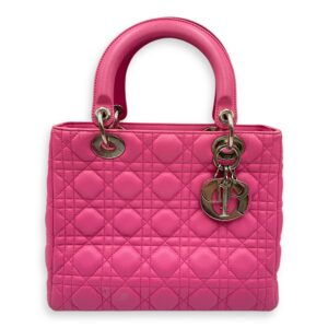Lady Dior Medium Barbie Pink Top Handle Bag in Lambskin, Silver hardware