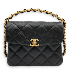 Quilted Rue Cambon 31 Mini Black Top Handle Bag in Caviar Leather, Brushed Gold hardware