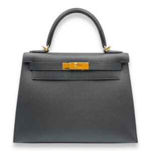 Sellier Kelly 28 Black in Epsom, Gold hardware