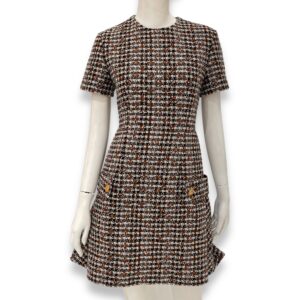 Mohair Blend Logo Button Monogram Short Sleeve Tweed Dress 34 Multi-Color Ready-To-Wear
