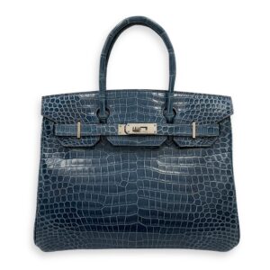 Birkin 30 Blue Tempete in Shiny Porosus, Palladium hardware