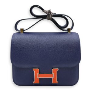 Constance 24 Blue Sapphire in Epsom, Orange Poppy Enamel hardware