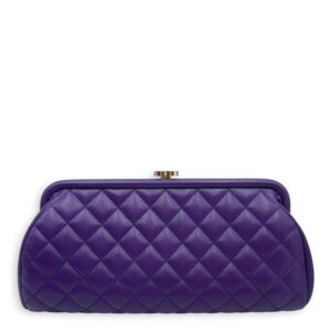 Quilted Timeless Purple Clutch in Lambskin, Silver hardware
