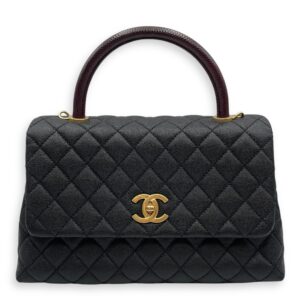 Coco Lizard Handle Medium Black Flap Bag in Caviar Leather, Gold hardware