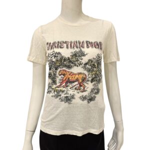 S/S T-Shirt Tiger Motif XS Cream/Orange Ready-To-Wear in Cotton