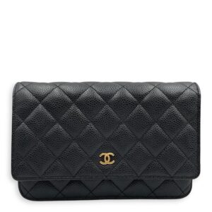 Quilted CC Black Wallet on Chain in Caviar Leather, Gold hardware