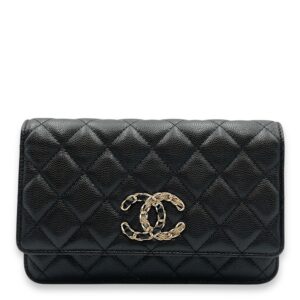 Quilted CC Black Wallet on Chain in Caviar Leather, Gold hardware