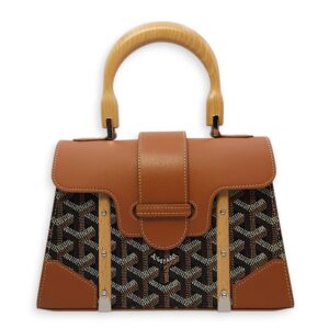 Saigon Mini Brown Shoulder Bag in Calfskin, Silver hardware