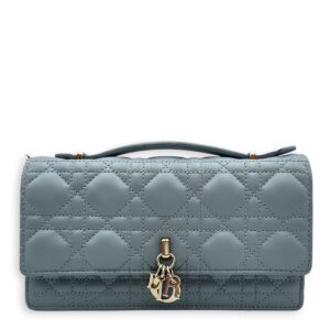 My Dior Mini Greyish Blue Crossbody Bag in Calfskin, Gold with Pearls hardware