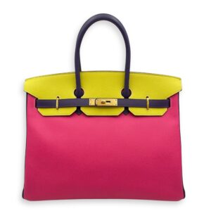 HSS Birkin 35 Rose Tyrien/Lime/Iris in Epsom, Gold hardware