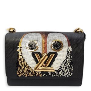 Owl Twist MM Black Crossbody Bag in Epi Leather, Gold hardware