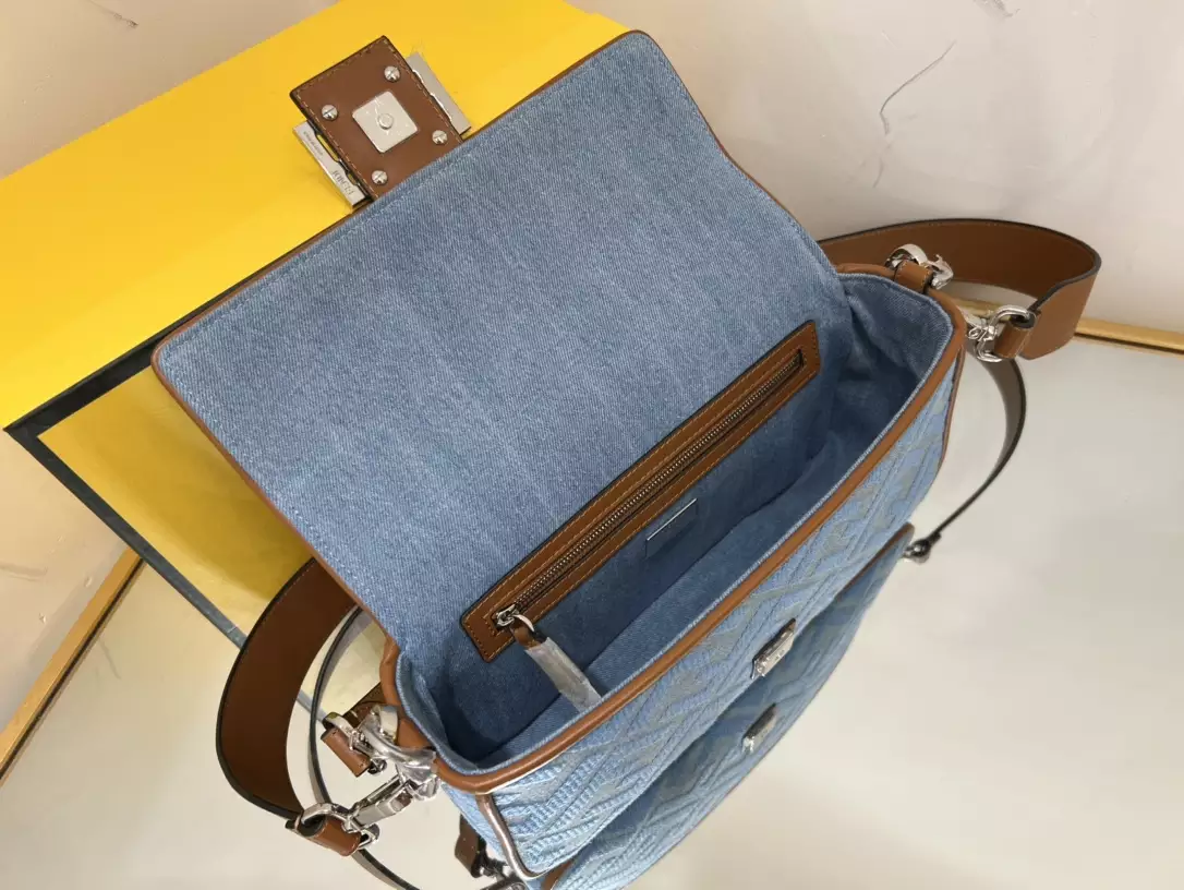 Baguette Light Blue Denim Bag with FF Embroidery - Repbags.ru - Image 7