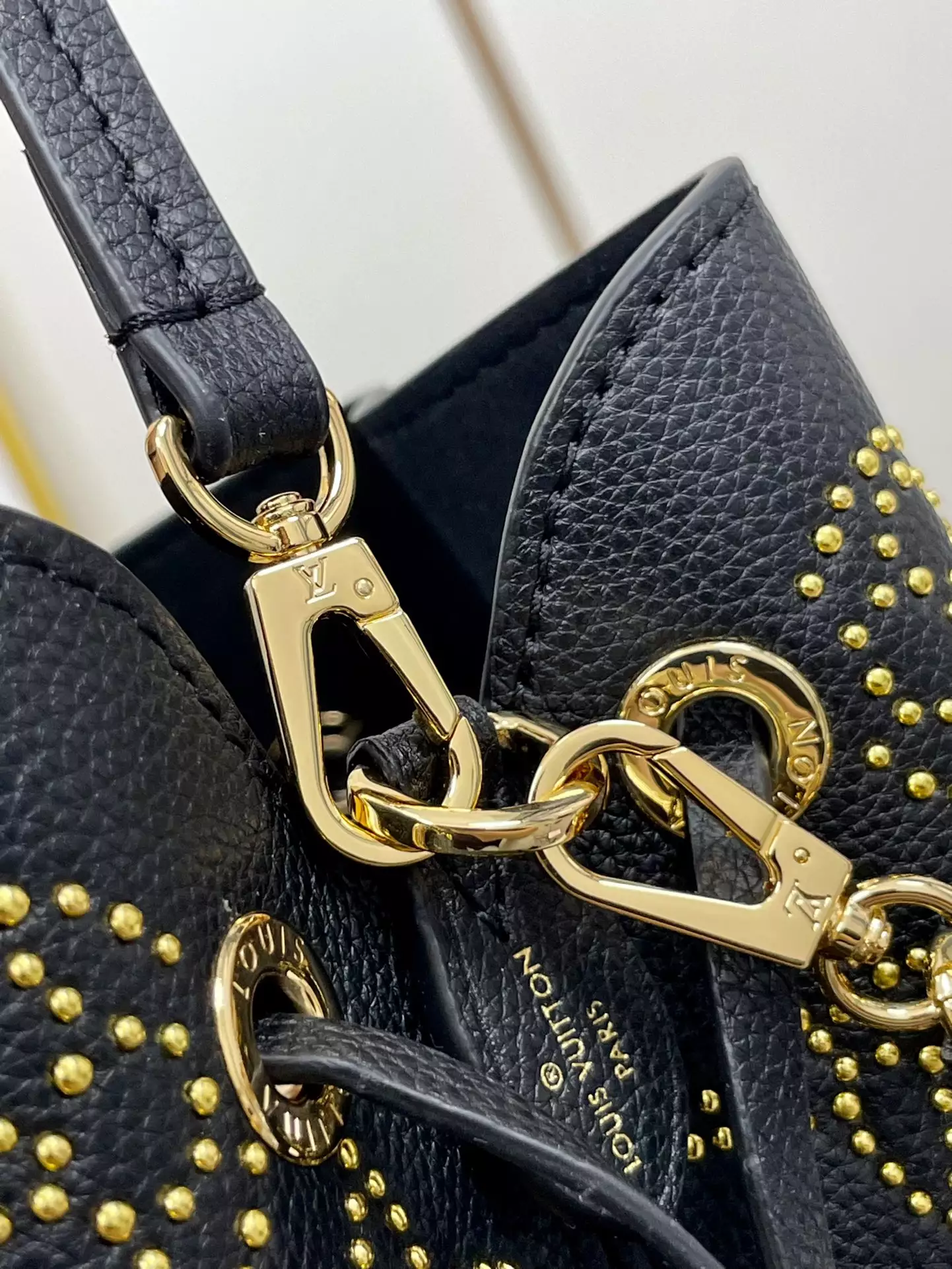 Bella Bucket Bag Monogram Gold Lamination Black Leather - Repbags.ru - Image 7