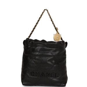 Chanel Mini 22 Bag Black Grained Calfskin Gold Hardware