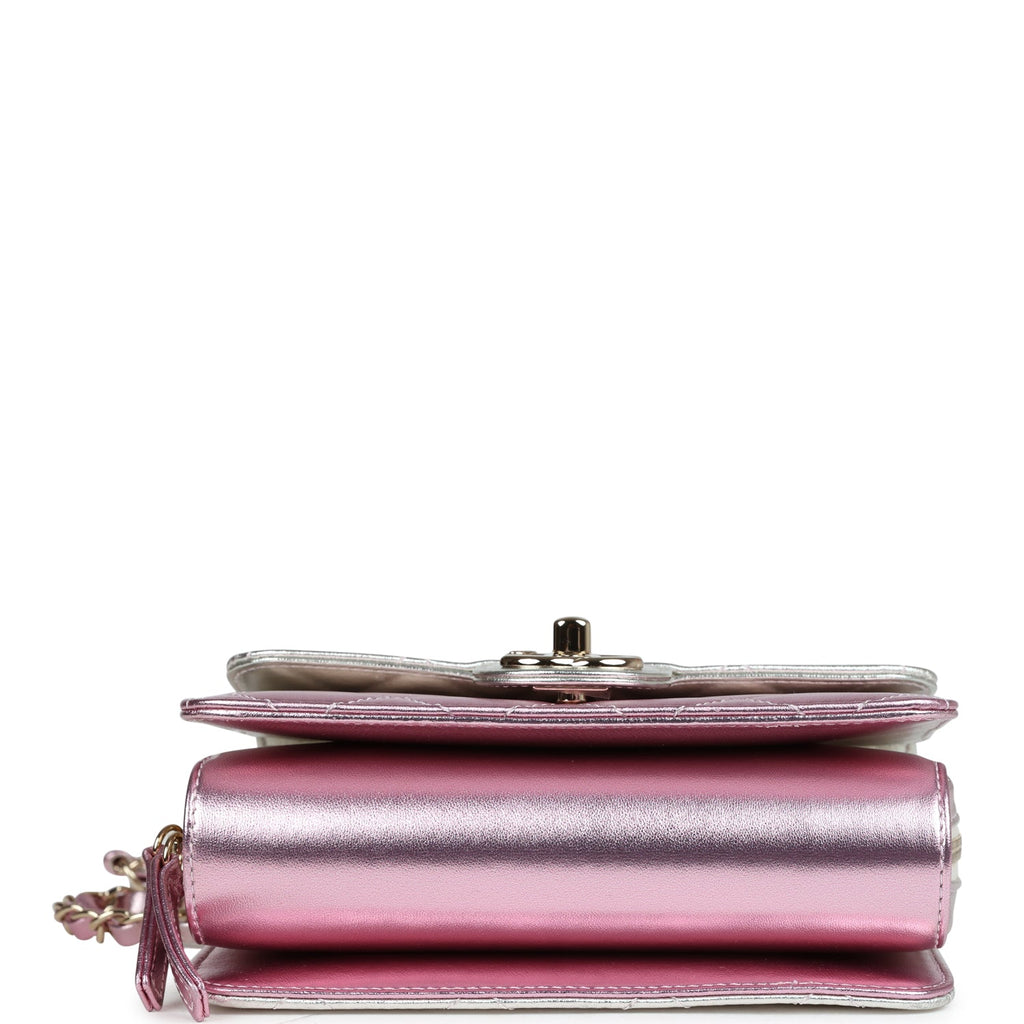 Chanel Mini Flap Bag Pink and Silver Metallic Lambskin Light Gold Hardware - Image 8