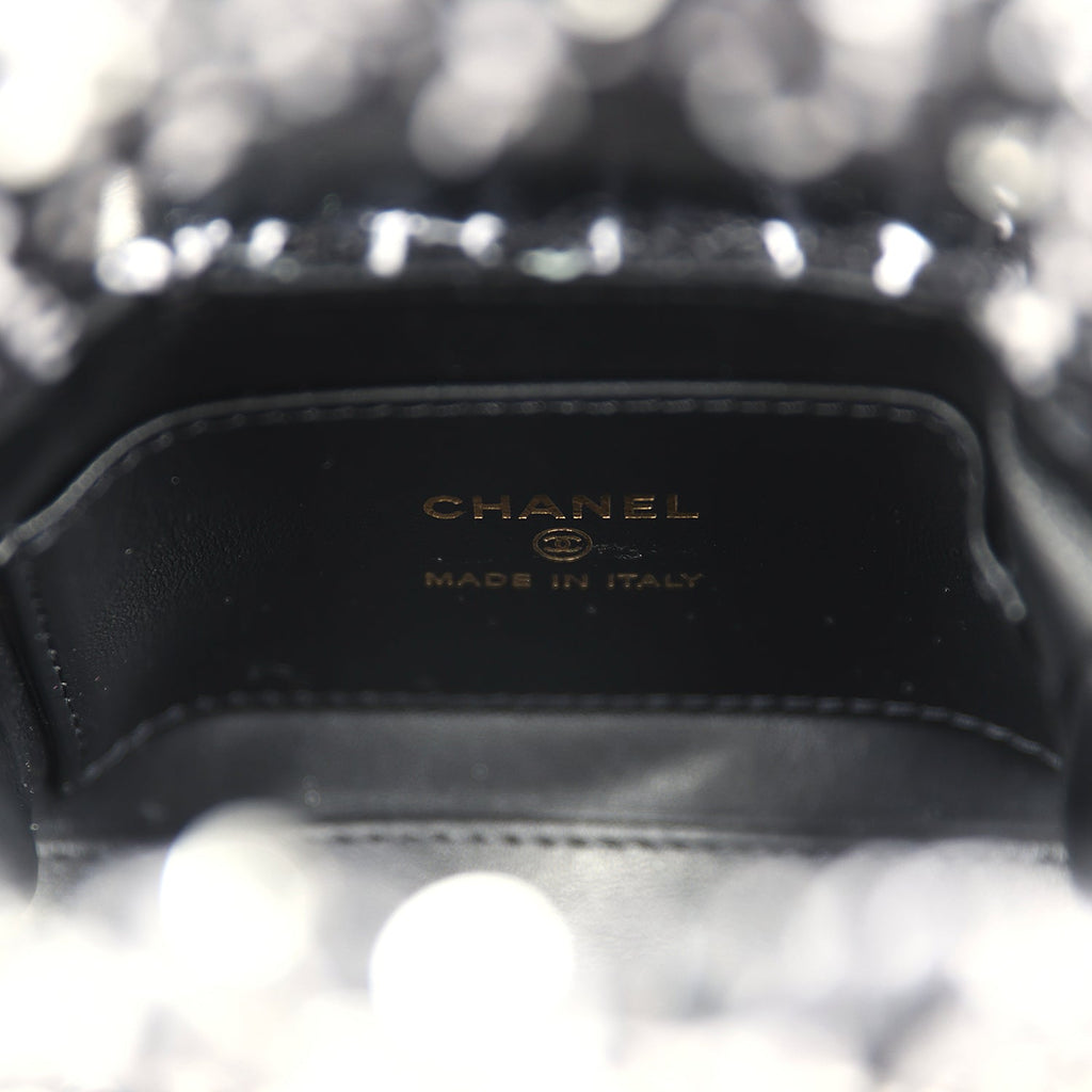 Chanel Nano Kelly Shopper Black, White & Silver Sequin Tweed Brushed Gold Hardware - Image 10