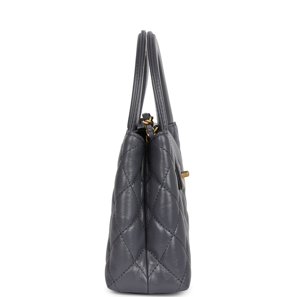 Chanel Small Kelly Shopper Dark Grey Shiny Aged Calfskin Brushed Gold Hardware - Image 4