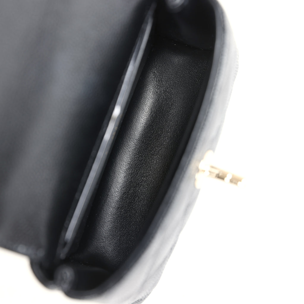 Chanel Nano Coco Top Handle Flap Bag Black Caviar Light Gold Hardware - Image 9