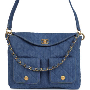 Chanel Large Supple Twins Hobo Bag Blue Denim Brushed Gold Hardware