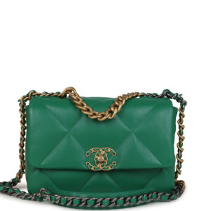 Chanel Medium 19 Flap Green Shiny Lambskin Mixed Metal Hardware