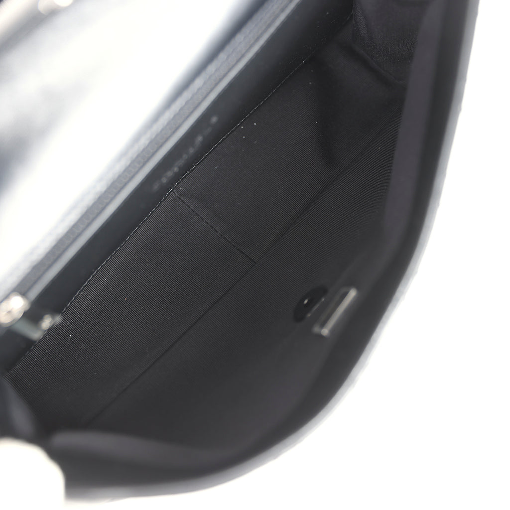 Chanel Large Double Flap Bag with Pearl Cut Out Handle Black Shiny Lambskin Black Hardware - Image 9