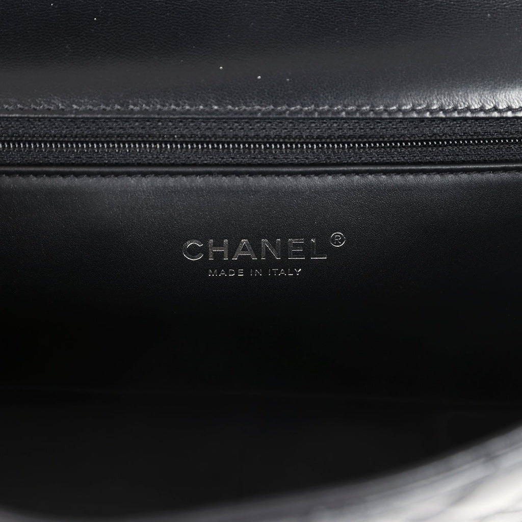 Chanel Large Double Flap Bag with Pearl Cut Out Handle Black Shiny Lambskin Black Hardware - Image 10