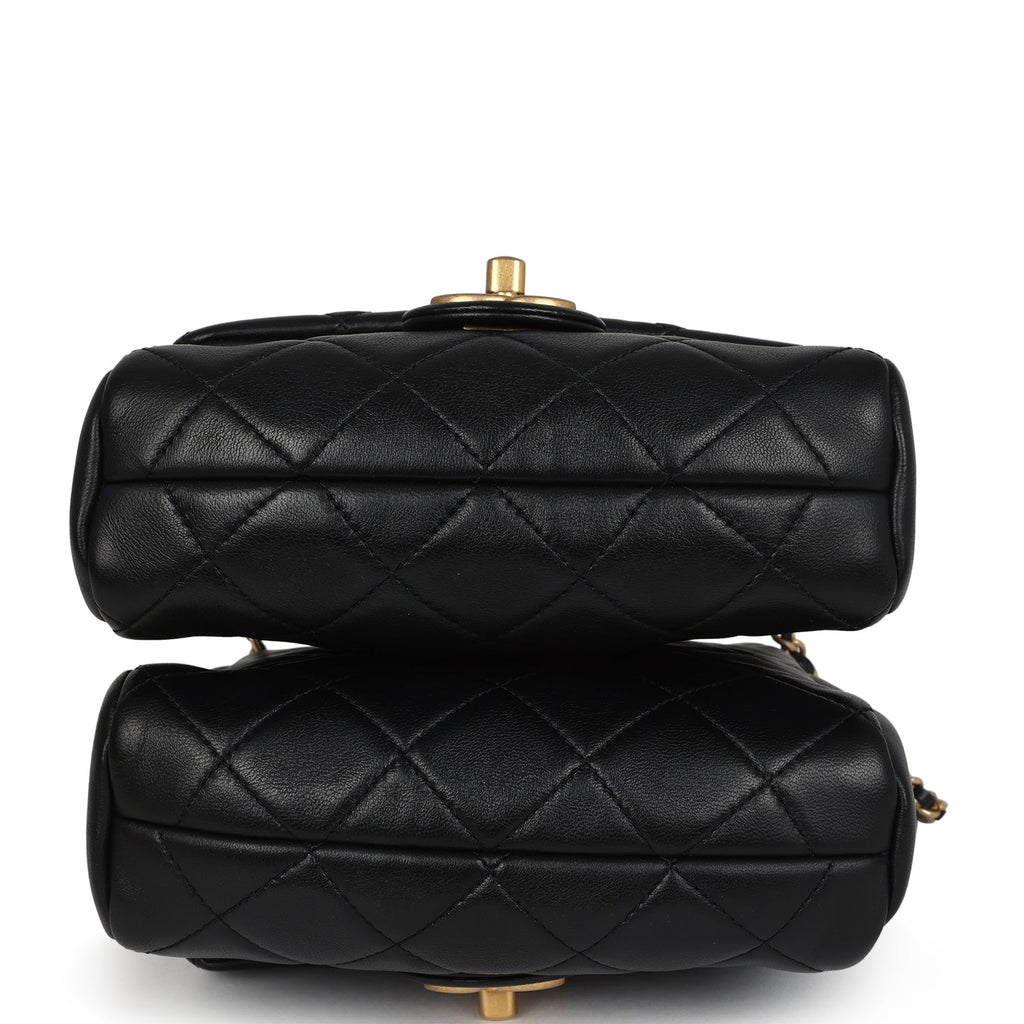 Pre-owned Chanel Twins Side Pack Black Lambskin Faux Pearls & Brushed Gold Hardware - Image 13