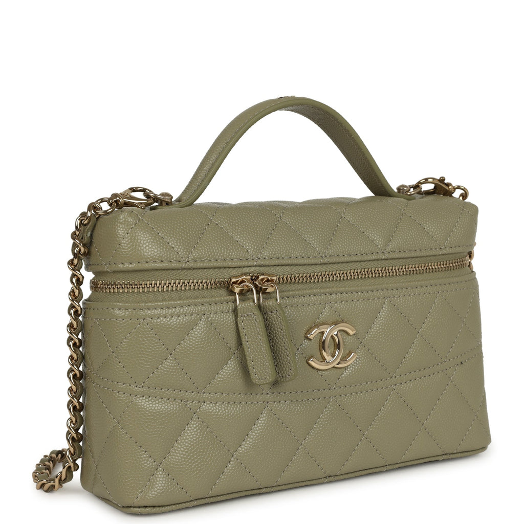 Chanel Trendy Top Handle Long Vanity Case with Chain Khaki Caviar Light Gold Hardware - Image 3