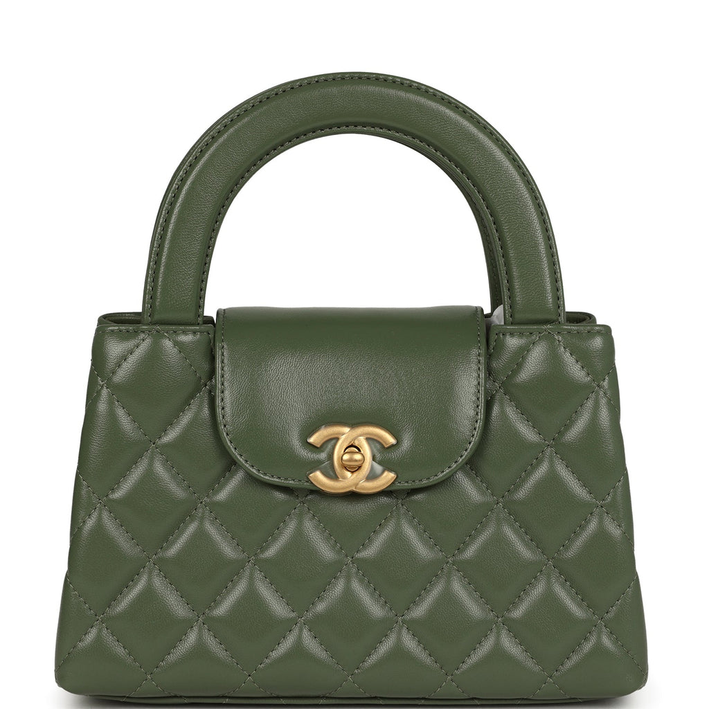 Chanel Small Kelly Shopper Khaki Shiny Aged Calfskin Brushed Gold Hardware