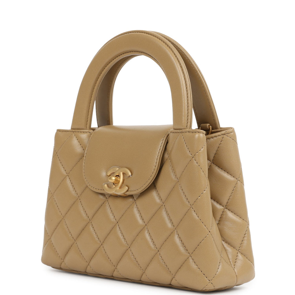 Chanel Small Kelly Shopper Dark Beige Shiny Lambskin Antique Gold Hardware - Image 6