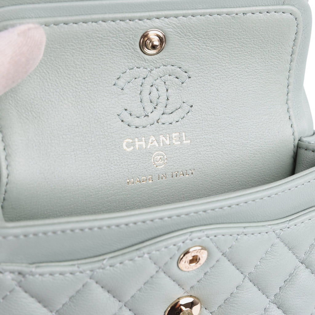 Chanel Nano Classic Double Flap Bag Charm Dark Green Lambskin Light Gold Hardware - Image 10