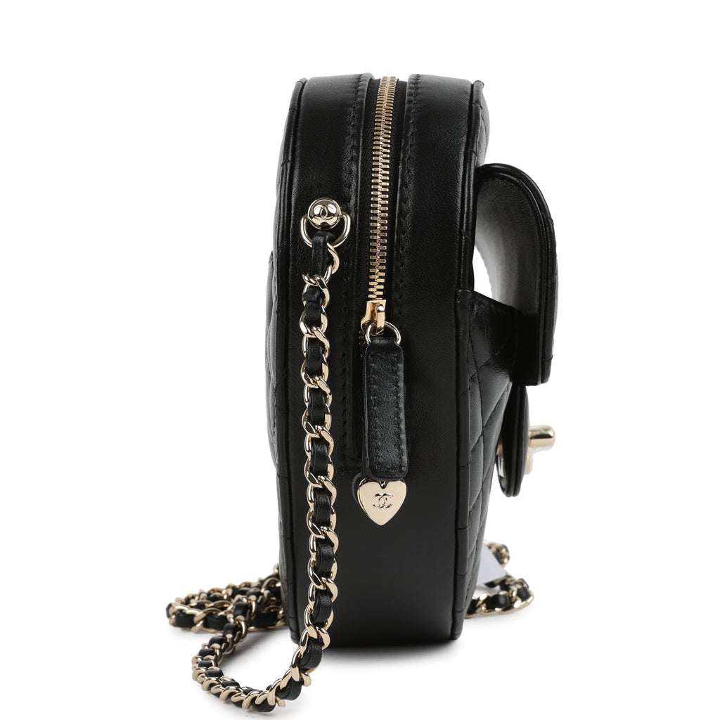 Chanel CC In Love Large Heart Bag with Chain Black Lambskin Light Gold Hardware - Image 4